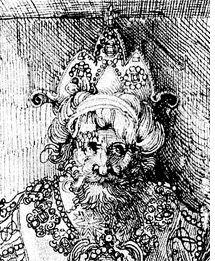  An Oriental Ruler on a Throne, pen and black ink by Albrecht Durer (1471-1528)