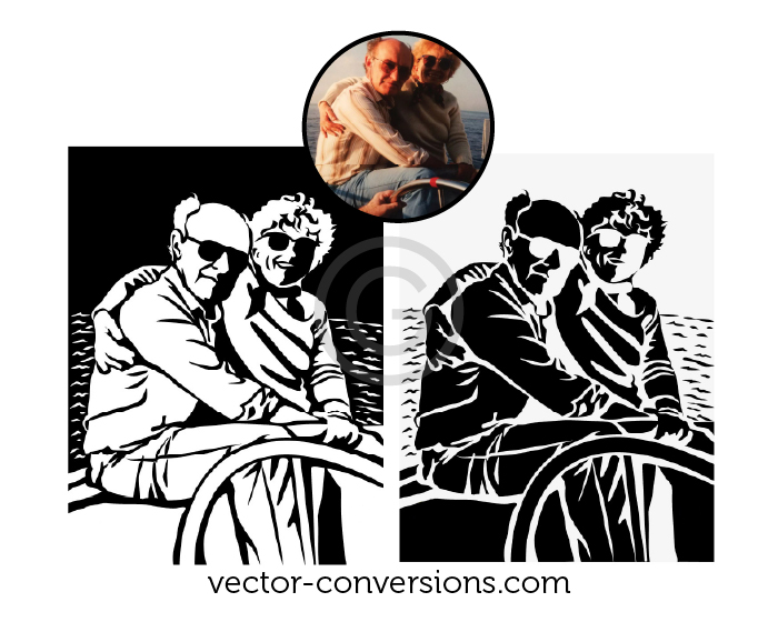 drawing of a couple on a boat