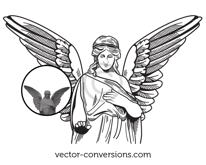 Photo and vector line drawing of a angel statue