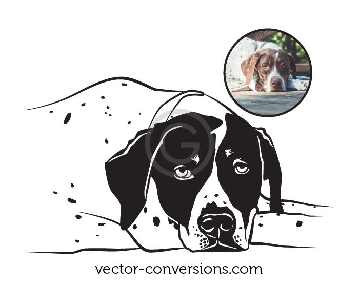Black vector drawing of a dog based on customer photo for engraving on stone