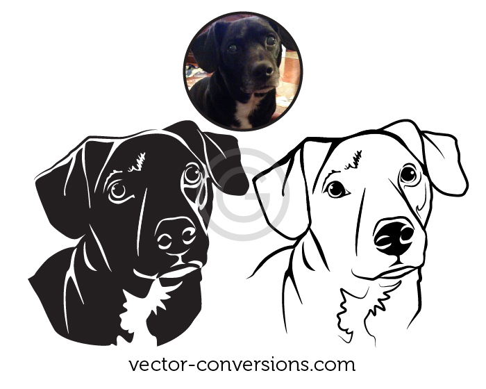 vector drawing of a dog for engraving in black-only and in line art format