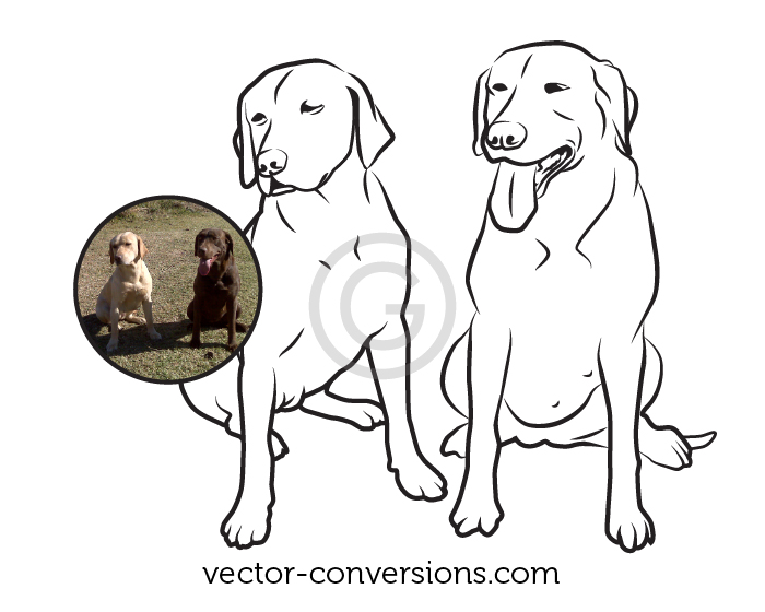 Vector line art drawing of two dogs for engraving