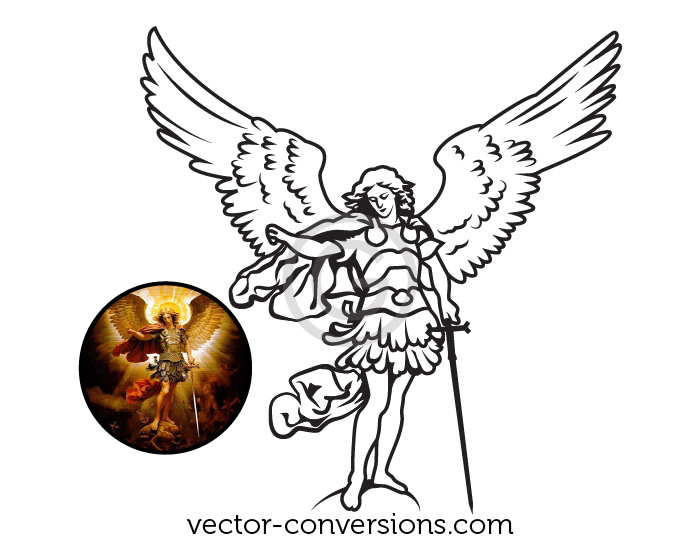 redrawing a full color of an angel in black-only vector format