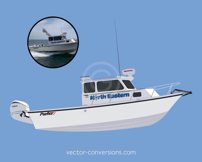 vector drawing of a parker boat in the ocean