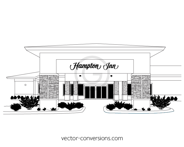 Vector Line Art drawing of the Hampton Inn Marathon building in Florida Keys
