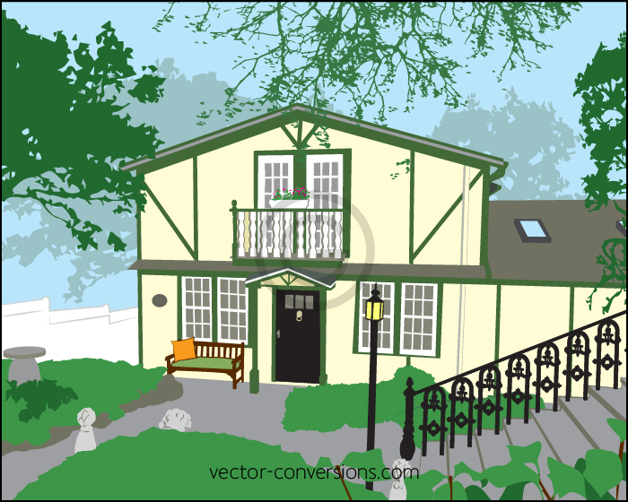Custom vector illustration of a home for color printing.