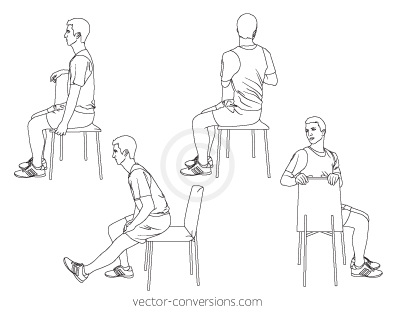 vector line art drawing of a male exercising in 4 different poses