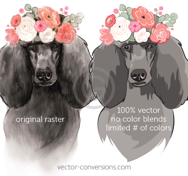 Vectorized dog image using only vectors, true vector format with no color blends