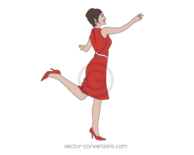 Vector drawing of a female's full body in red dress swinging
