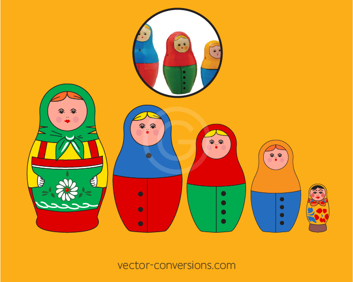 Vector graphic of russian dolls for printing on steel