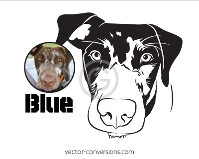 Vector Conversion Black and white drawing of dog for engraved product