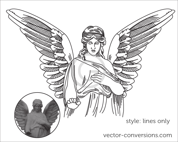 vector true line art drawing of an angel made with lines only