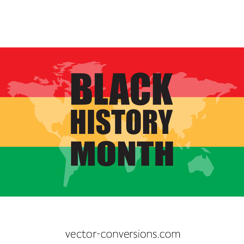 Black History Month over a red yellow and green flag and world