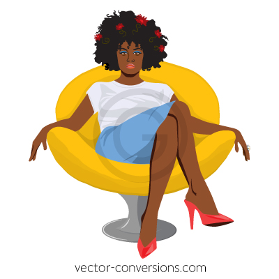 Vector drawing of woman with flowers in Afro