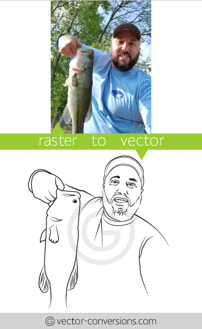 Vector line drawing of a man showing the fish he caught